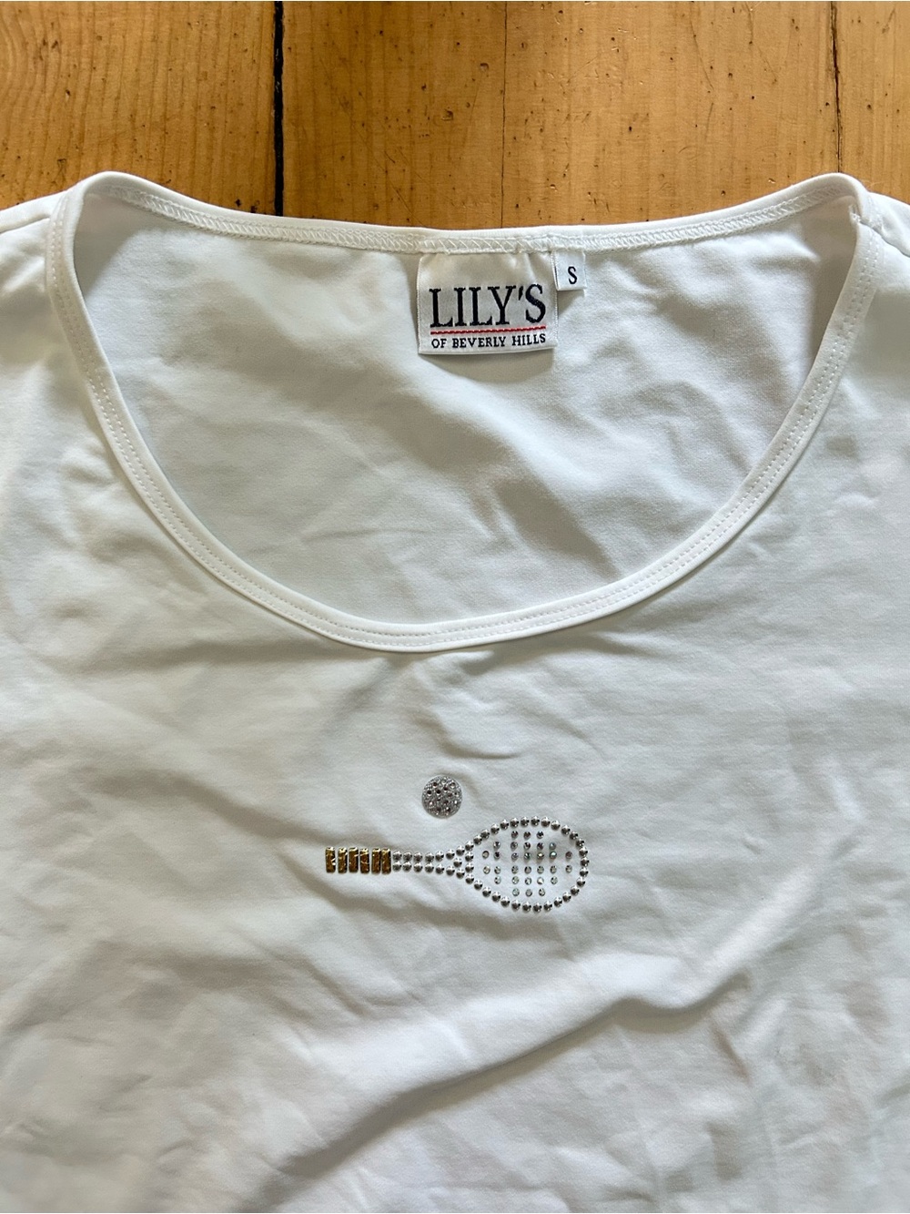 Y2K Lily's of Beverly Hills White Rhinestone Tennis Tee